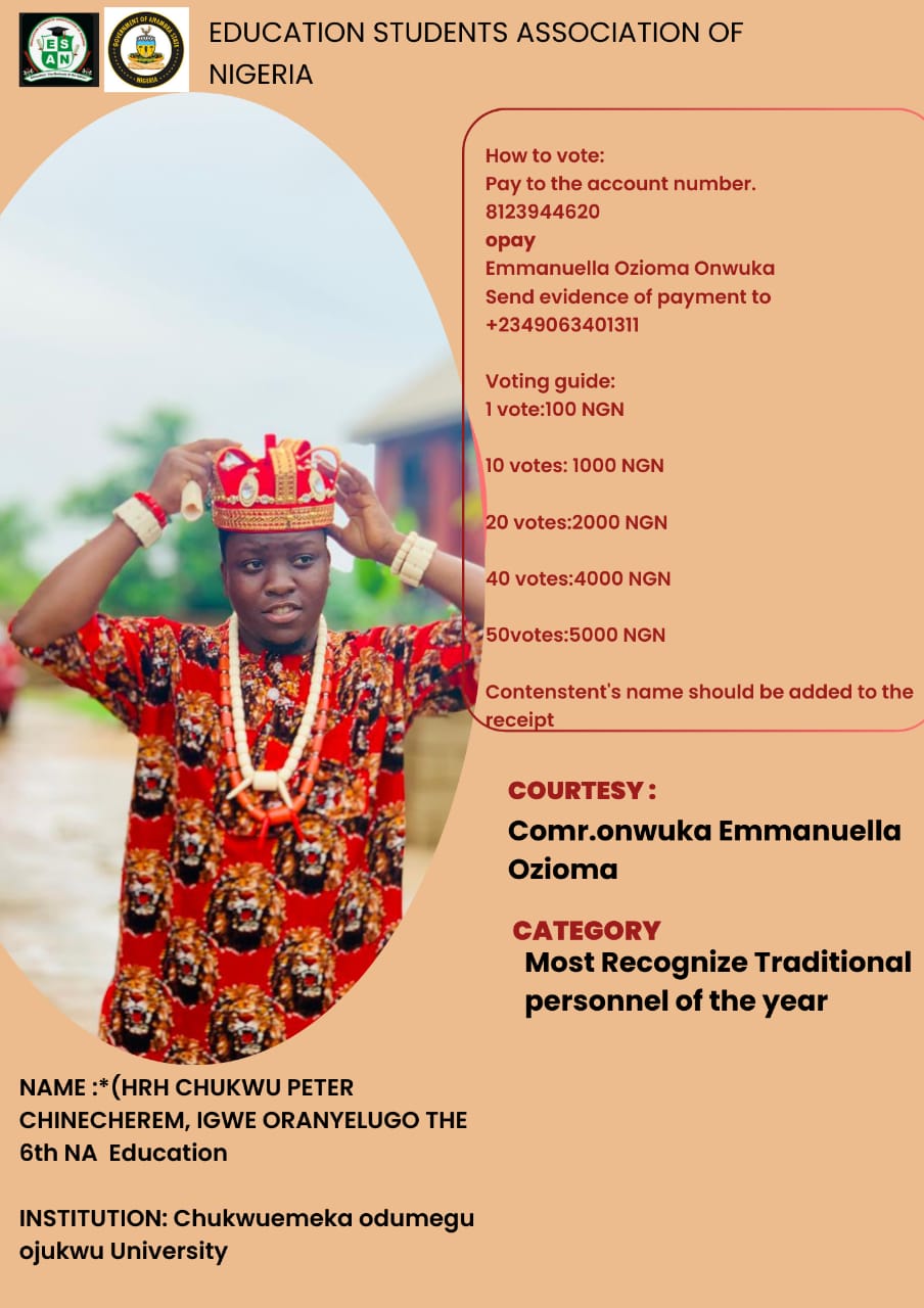 *(HRH CHUKWU PETER CHINECHEREM, IGWE ORANYELUGO THE 6th NA EDUCATION)*