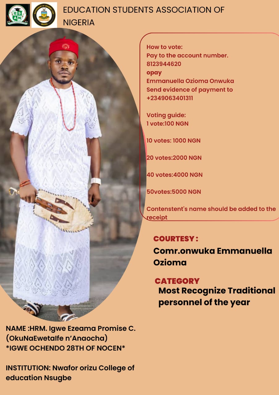 HRM. Igwe Ezeama Promise C. (OkuNaEwetaIfe nβAnaocha) *IGWE OCHENDO 28TH OF NOCEN*